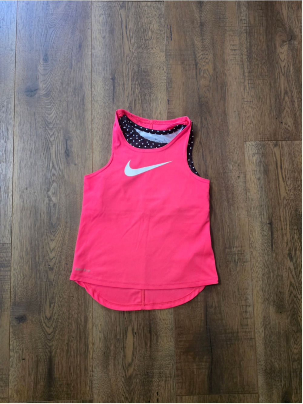 Girls Nike Pink Dri-Fit Tank Top with Black Polka Dot Trim 6X